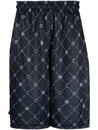 Marni Navy Logo Shorts In Mab99 Blublack