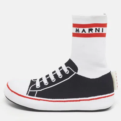 Pre-owned Marni Logo Print Socks Size 40 Black/white Knit Fabric High Slip On Sneakers