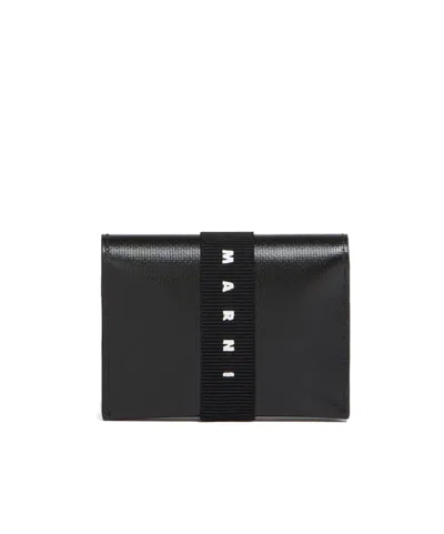 Marni Logo-print Strap Card Holder In Black