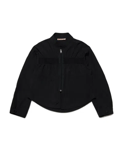 Marni Kids' Logo-print Strap Cotton-blend Jacket In Black