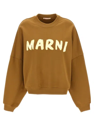Marni Oversized Logo-print French Cotton-terry Sweatshirt In Brown