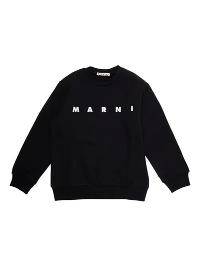 Marni Logo Print Crewneck Sweatshirt Kids In Black