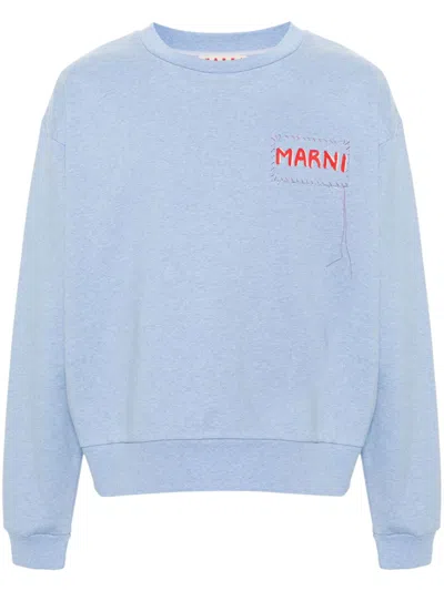 Marni Blue Logo Patch Sweatshirt In 00b21 Light Blue