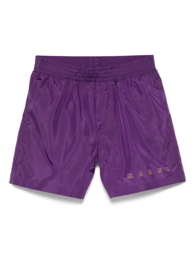 Marni Kids' Logo-print Swim Shorts In Violet