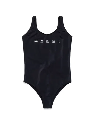 Marni Kids' Logo-print Swimsuit In Black