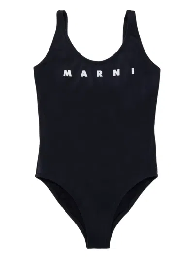 Marni Kids' Logo-print Swimsuit In Black