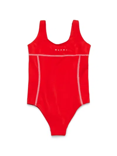 Marni Kids' Costume Intero Con Logo Istituzionale In Red