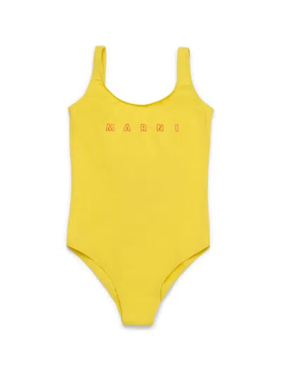 Marni Kids' Logo-print Swimsuit In Yellow