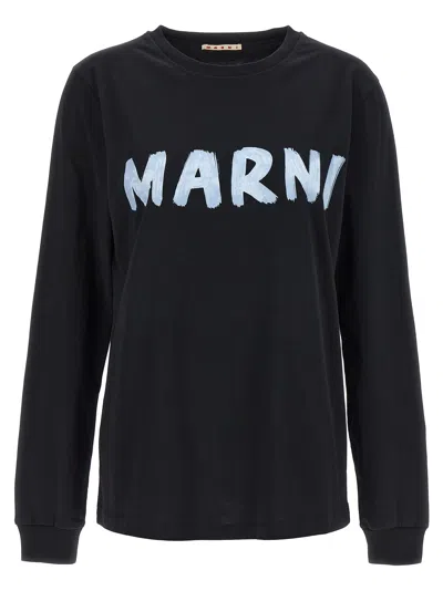 Marni Logo Print T-shirt In Black