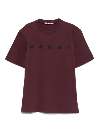 Marni Kids' Logo-print T-shirt In Burgundy