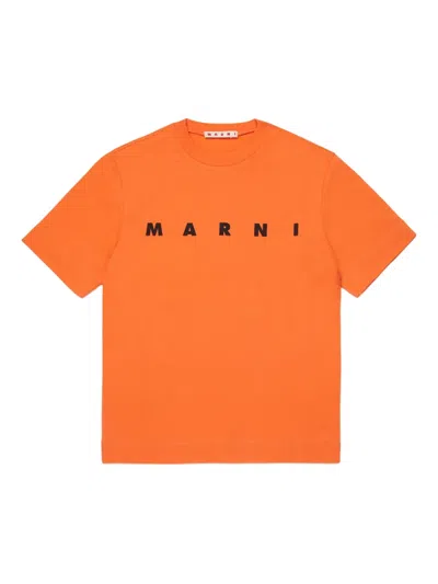 Marni Kids' Logo-print T-shirt In Orange