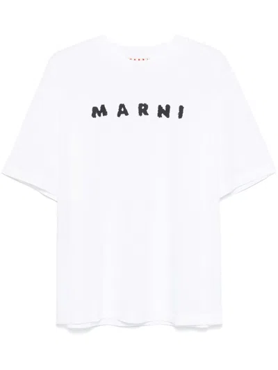 Marni Classic Short-sleeve T-shirt With Scribbled Logo In Lilywhite