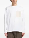 Marni Long-sleeved White Cotton T-shirt With Contrast Chest Pocket In White