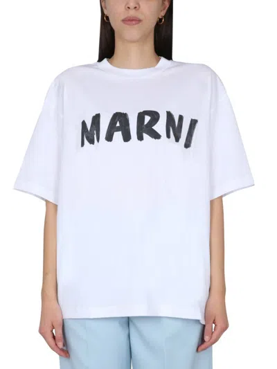 Marni Logo Print T-shirt In White