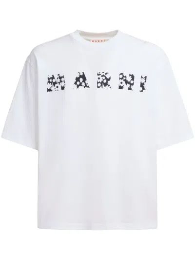 Marni Crew Neck T-shirt With Bold Logo Design In White