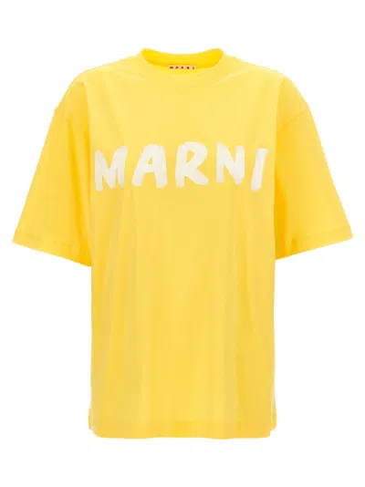 Marni Logo Print T-shirt In Yellow
