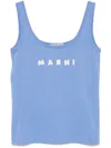 Marni Contemporary Blue Cotton Tank Top With Brushstroke Logo In Blue