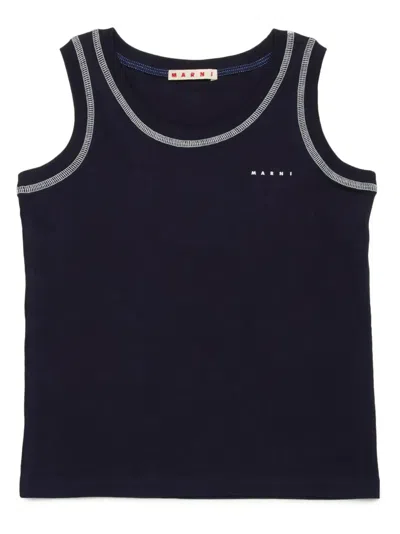 Marni Kids' Logo-print Tank Top In Blue