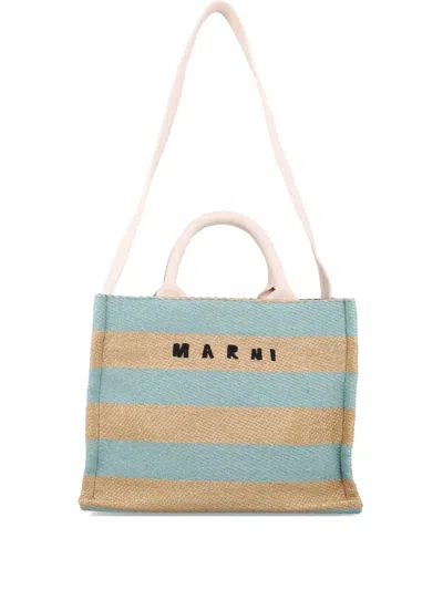 Marni Logo Print Tote Bag In Blue