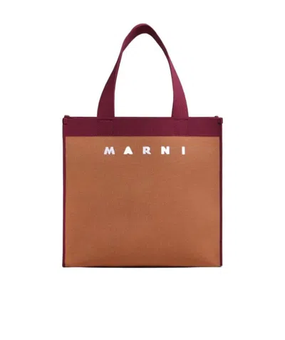 Marni Logo Print Tote Bag In Brown