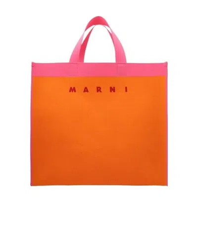 Marni Logo-print Tote Bag In Orange