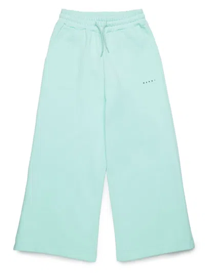 Marni Kids' Pantaloni Wide Leg In Felpa Con Logo In Blue