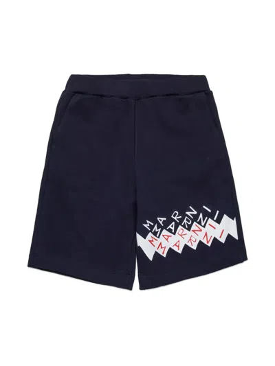 Marni Kids' Logo-print Track Shorts In Blue