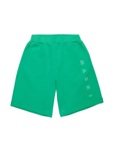 Marni Kids' Logo-print Track Shorts In Green