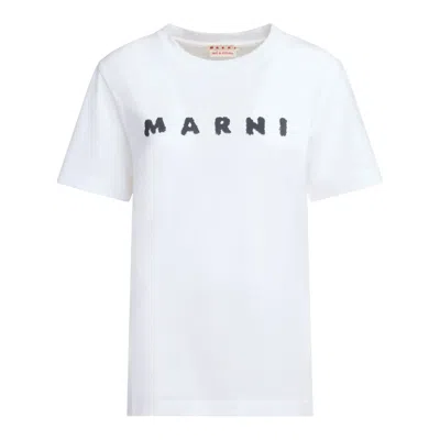 Marni Oversized Cotton T-shirt With Front Logo In White