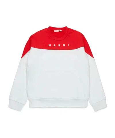 Marni Kids' Logo-print Two-tone Sweatshirt In White