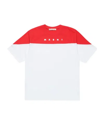 Marni Kids' Logo-print Two-tone T-shirt In White