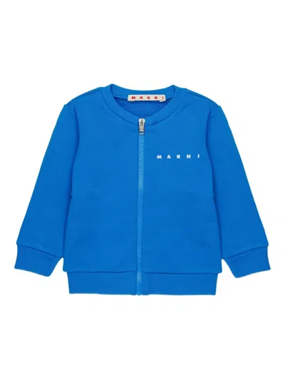 Marni Babies' Logo-print Zip-fastening Sweater In Blue