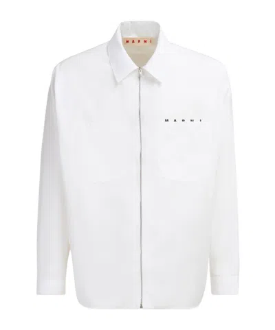 MARNI MARNI LOGO PRINTED LONG-SLEEVED ZIPPED SHIRT