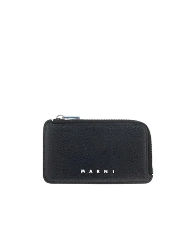 Marni Logo-print Zip-up Wallet In Black