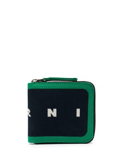 Marni Logo-print Zipped Cotton Wallet In Blue