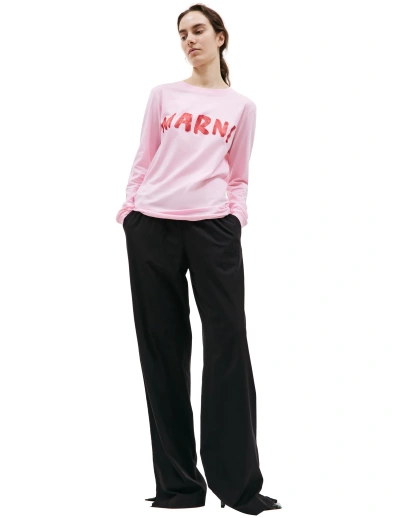Marni Logo Printed Cotton Longsleeve In Pink