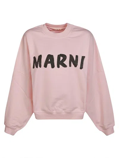 Marni Logo Printed Crewneck Sweatshirt In Rosa