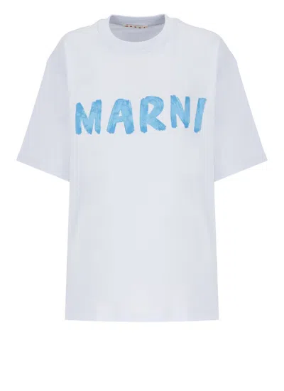 Marni Logo Printed Crewneck T In Blue