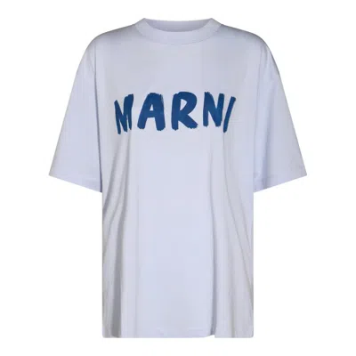 Marni T-shirt Aus Baumwoll-jersey Mit Print In Himmelblau
