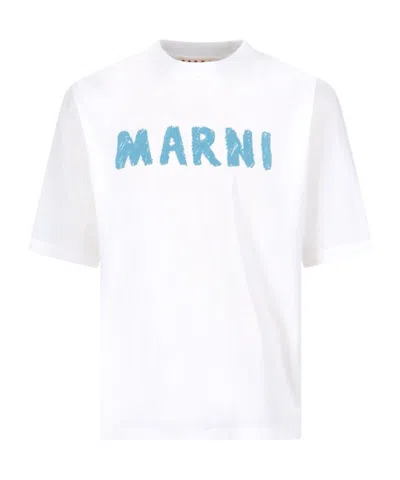 Marni Logo Printed Crewneck T-shirt In White