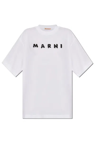 Marni Logo Printed Crewneck T-shirt In White