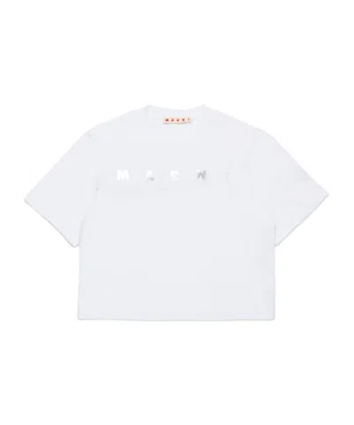 Marni Logo Printed Cropped T-shirt In 0m100