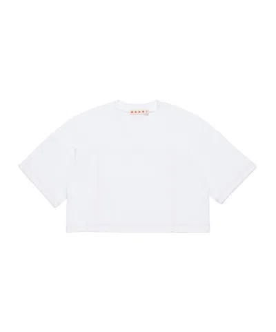 Marni Kids' Logo Printed Cropped T-shirt In White