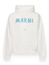 Marni Logo Printed Drawstring Hoodie In White