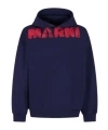 Marni Graphic Print Hooded Sweater With Ribbed Finish In Blue
