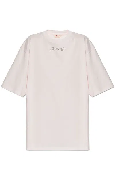 Marni Logo Print Cotton T-shirt In Pink
