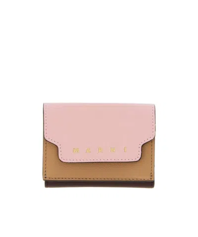 Marni Logo Printed Panelled Compact Wallet In Multi