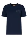 Marni Relaxed Fit Black T-shirt With Subtle Embroidered Logo In Blue