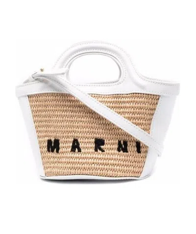 Marni Logo-printed Woven Tote In White