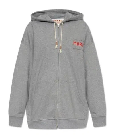MARNI MARNI LOGO PRINTED ZIPPED HOODIE